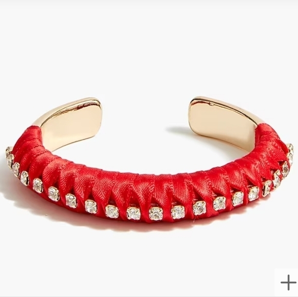 J. Crew Factory Red Ribbon Wrapped Gold Toned Cuff Bracelet Size S/M NWT - Picture 1 of 7